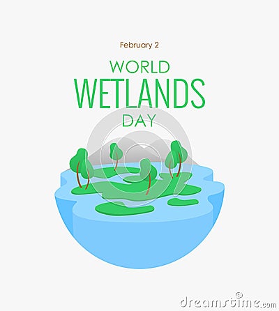 world wetlands day poster with wetland landscape illustration Cartoon Illustration