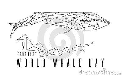 World Whale Day. Isolated whale design in low polygonal style on white background. Graphic whale logo consisting of a Vector Illustration