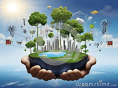 The spirit of a future where technology becomes a powerful ally in preserving and restoring the environment. Stock Photo