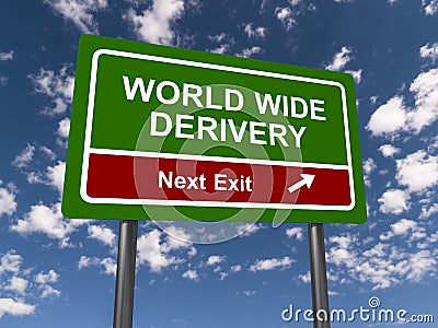 World wide derivery traffic sign Stock Photo