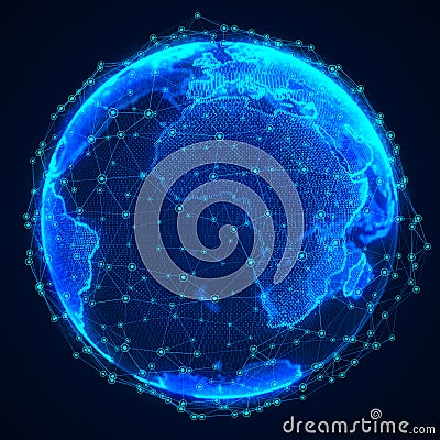 World wide web. Global network connection. World map. Planet Earth. 3D Stock Photo