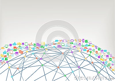 World wide web and internet of things (IoT) concept of connected devices. Wireframe model of world Vector Illustration