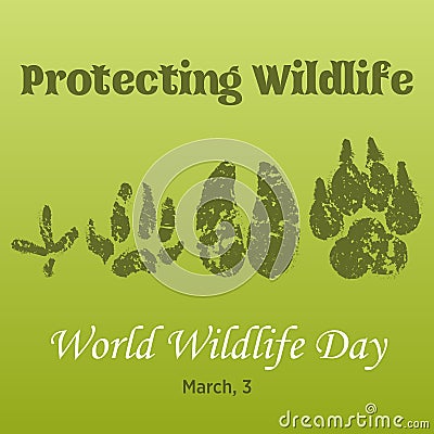 World Wildlife Day background with with animals tracks. Vector illustration for you design, card, banner, poster Vector Illustration