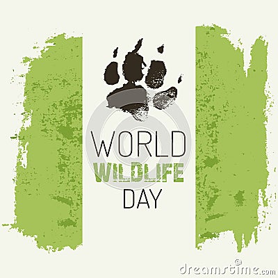 World wildlife day - vector poster with wolf footprint. Vector Illustration