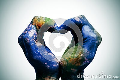 The world in your hands (Earth map furnished by NASA) Stock Photo