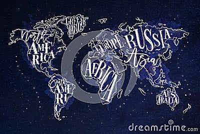 Worldmap vintage blue Vector Illustration