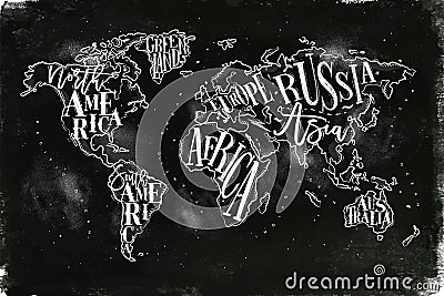 Worldmap vintage chalk Vector Illustration