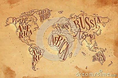 Worldmap vintage craft Vector Illustration