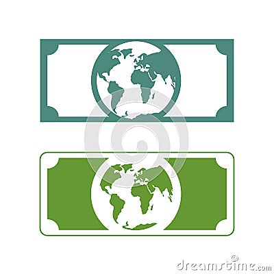 Worlds money. Banknotes with planet Earth. Future of cash with p Vector Illustration