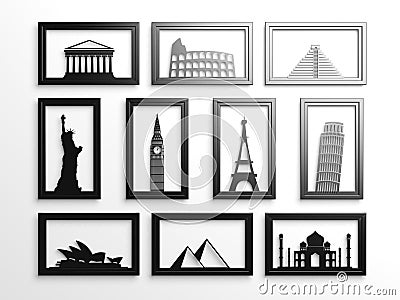 Worlds most famous landmarks in frames Editorial Stock Photo