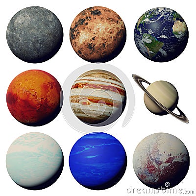 The planets of the solar system isolated on white background 3d space rendering, elements of this image are furnished by NASA Stock Photo