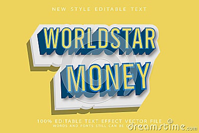 Worldstar Money editable text effect cartoon style Vector Illustration