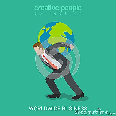 Worldwide business businessman world globe flat isometric vector Vector Illustration