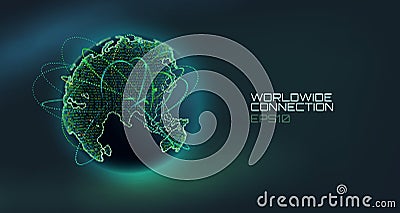 Worldwide connection abstract vector globe. Telecommunication technology line with trajectory of information data. USA Vector Illustration