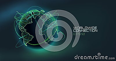 Worldwide connection abstract vector globe. Telecommunication technology line with trajectory of information data. USA Vector Illustration