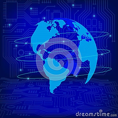 Worldwide connection concept. Global communications network. Globe on High-tech technology background texture in blue. Vector Illustration