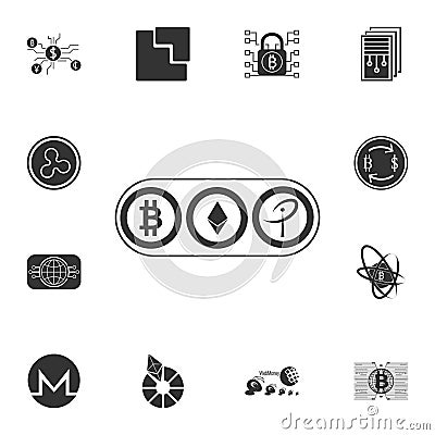 Worldwide crypto currency symbols. Bitcoin, Ethereum, Ripple virtual currencies. New virtual money icon. Crypto currency set icons Editorial Stock Photo