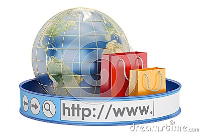 Worldwide e-shopping, online shopping concept. 3D rendering Stock Photo