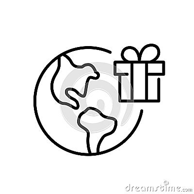 Worldwide gift delivery. Global shipment service. Pixel perfect, editable stroke Vector Illustration