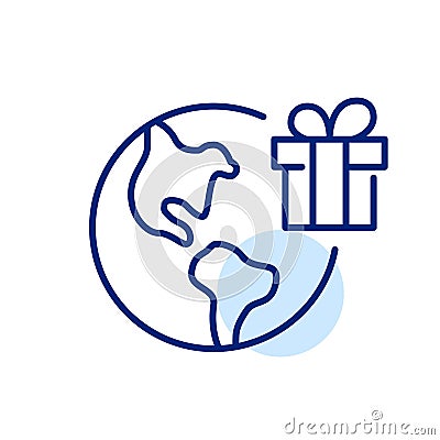 Worldwide gift delivery. Global shipment service. Pixel perfect icon Vector Illustration