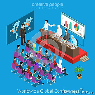 Worldwide global conference meeting room scene rep Vector Illustration