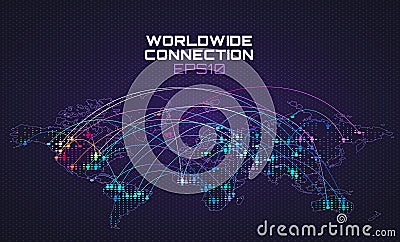 Worldwide internet social communication. Data stream trajectory, cloud computing abstract background. Global network Vector Illustration