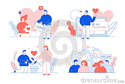 Worldwide loving people communication card set Vector Illustration
