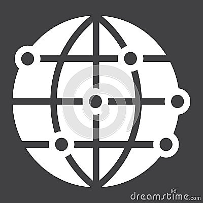 Worldwide solid icon, globe and website Vector Illustration