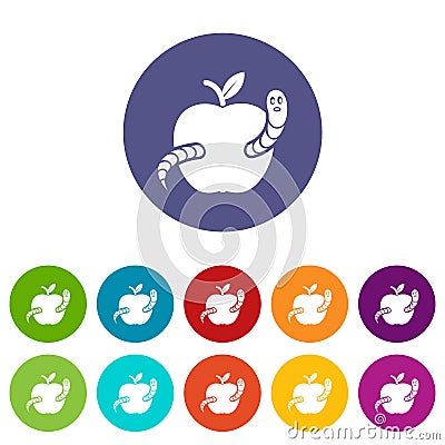 Worm apple icons set vector color Vector Illustration