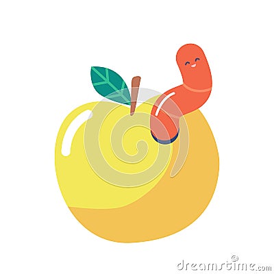 Worm or Caterpillar Stick Out of Garden Apple. Earth or Soil Earthworm Insect in Garden. Nature Creature, Orchard Worm Vector Illustration