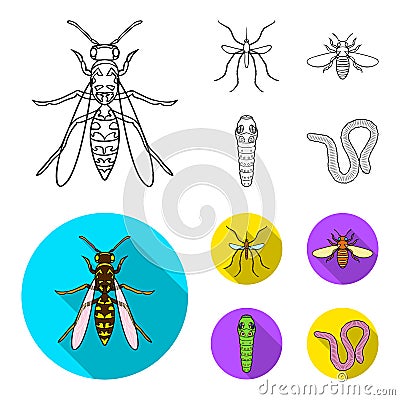 Worm, centipede, wasp, bee, hornet .Insects set collection icons in outline,flat style vector symbol stock illustration Vector Illustration