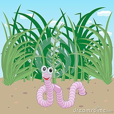 Worm crawled out of the ground Vector Illustration