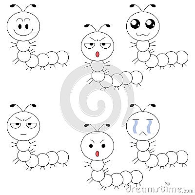Worm face many emotions. Vector Illustration
