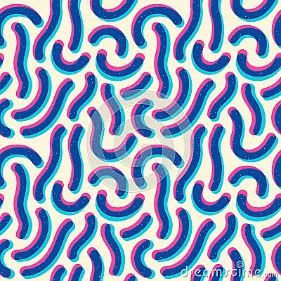 Worms, bold lines, wide stripes with risograph, riso print effect seamless pattern Vector Illustration