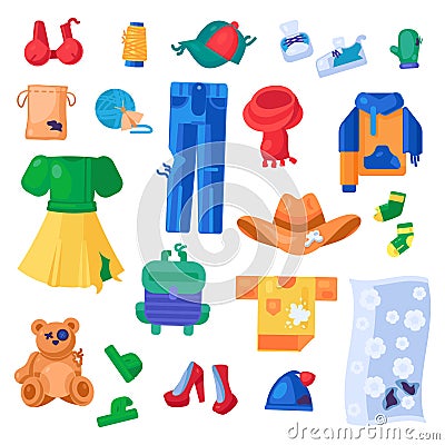 Worn Holey Unwanted Textile Objects Collection Vector Illustration