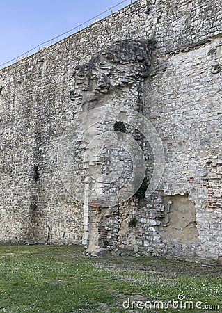 Worn inner wall in the Fortress of the Lion in Castiglione del Lago, Italy. Stock Photo