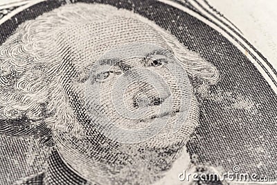 worn out one dollar bill closeup. fragment macro Portrait of President Stock Photo