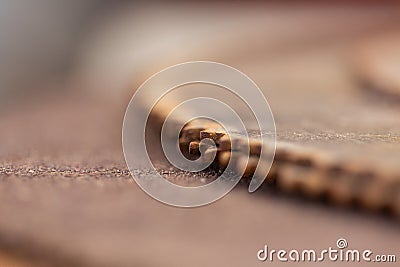 Worn out rusty circular saw blades, macro abstract defocused background, copy space, teeth detail Stock Photo