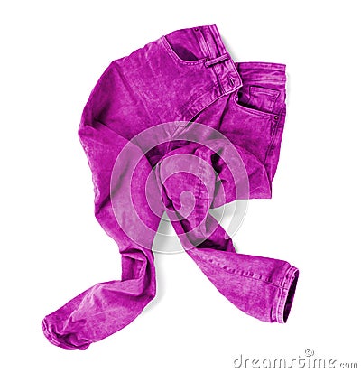 Worn pink jeans isolated on white Stock Photo