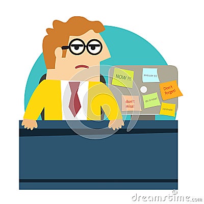 Worried angry office worker at the desk Vector Illustration