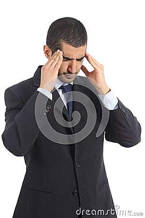 Worried arab businessman with head ache Stock Photo
