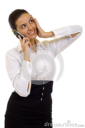 Worried attractive businesswoman with mobile phone Stock Photo