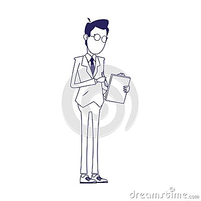 Worried businessman with clipboard Vector Illustration