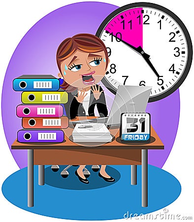 Worried Businesswoman Deadline Office Vector Illustration