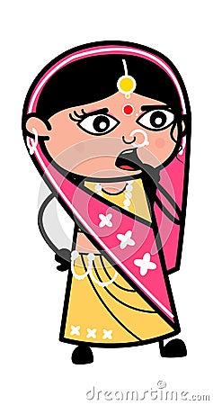 Worried Cartoon Indian Woman Thinking Stock Photo