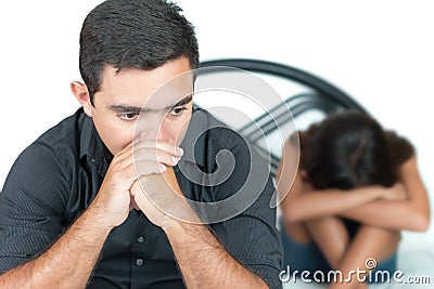 Worried father with her troubled teenage daughter Stock Photo