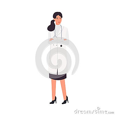 Worried female doctor crossed arms Vector Illustration