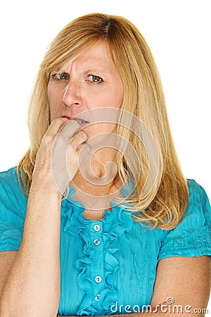 Worried Lady Biting Fingernails Stock Photo