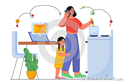 Worried mother with kid vector concept Vector Illustration
