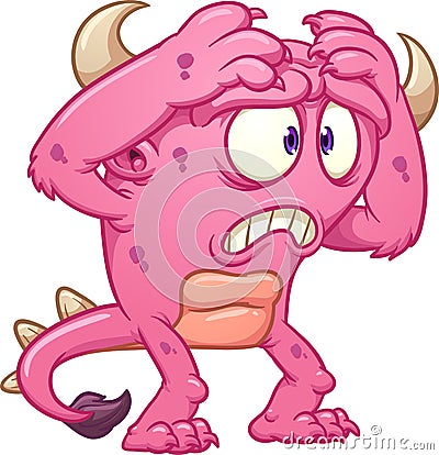 Worried pink cartoon monster Vector Illustration